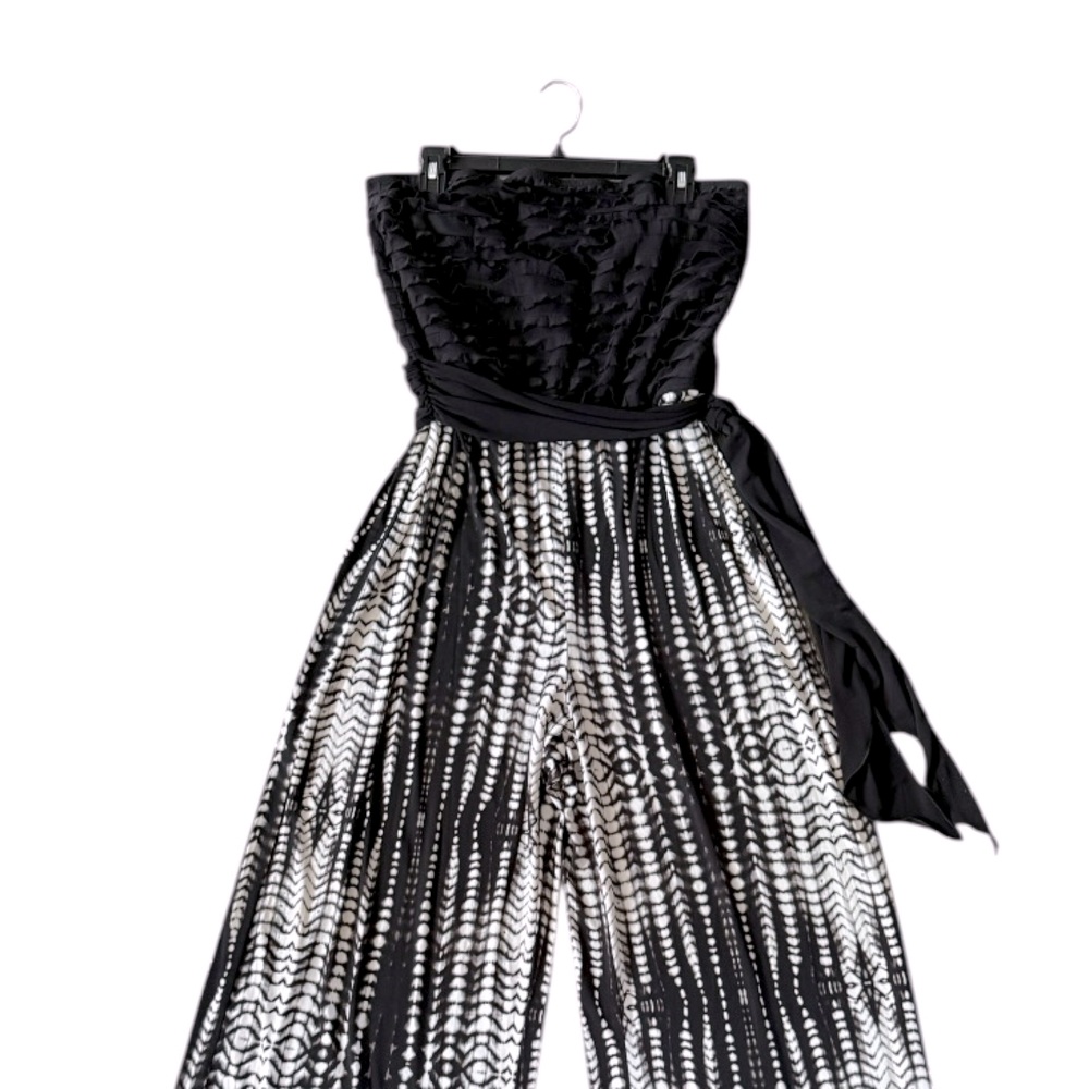 Women’s Strapless Wide Leg Black Ruffled Long Jumpsuit Size XL Jersey Knit Party - Picture 10 of 16